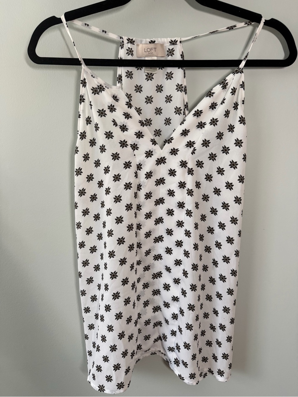LOFT White Tank Top Blouse with Black & Brown Floral Print